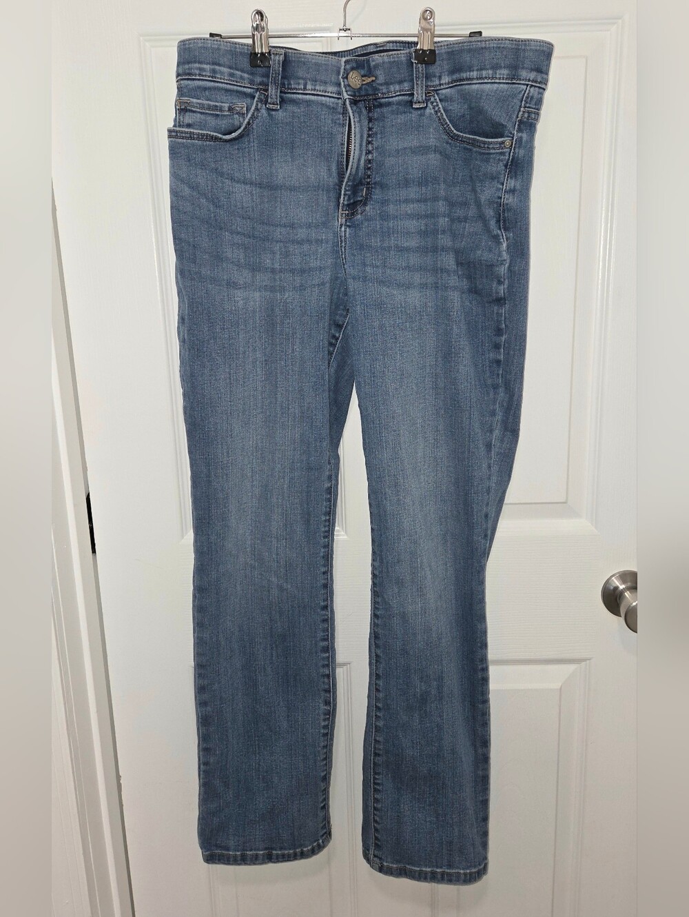 Lee Flex Motion Regular Fit Straight Leg Mid Rise Blue Denim Jeans Womens 12M.